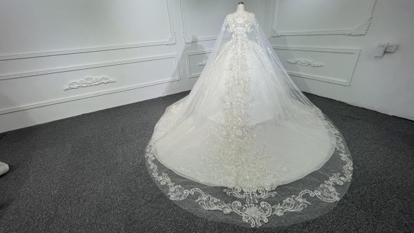 Z060- BYG ivory thick beading lace sweetheart neckline With gorgeous Shawl - Image 3