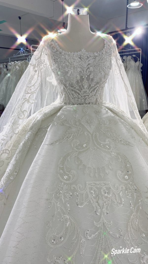 Z060- BYG ivory thick beading lace sweetheart neckline With gorgeous Shawl - Image 2