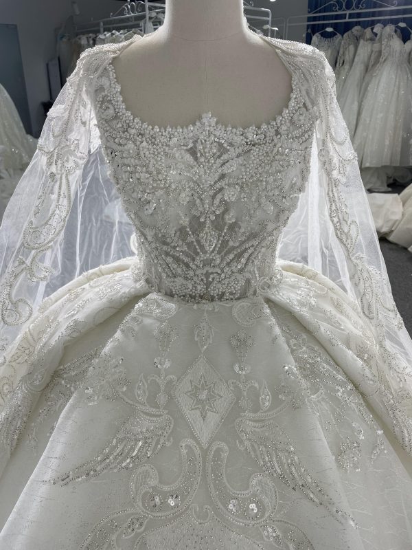 Z060- BYG ivory thick beading lace sweetheart neckline With gorgeous Shawl - Image 4