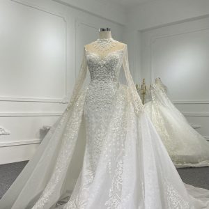 Z063- BYG luxury long sleeves mermaid dress with detachable tail