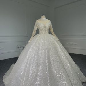 Z068  BYG Shimmering Luxury Ballgown With High Neck and Cuff Details