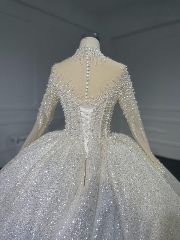 Z068  BYG Shimmering Luxury Ballgown With High Neck and Cuff Details - Image 5