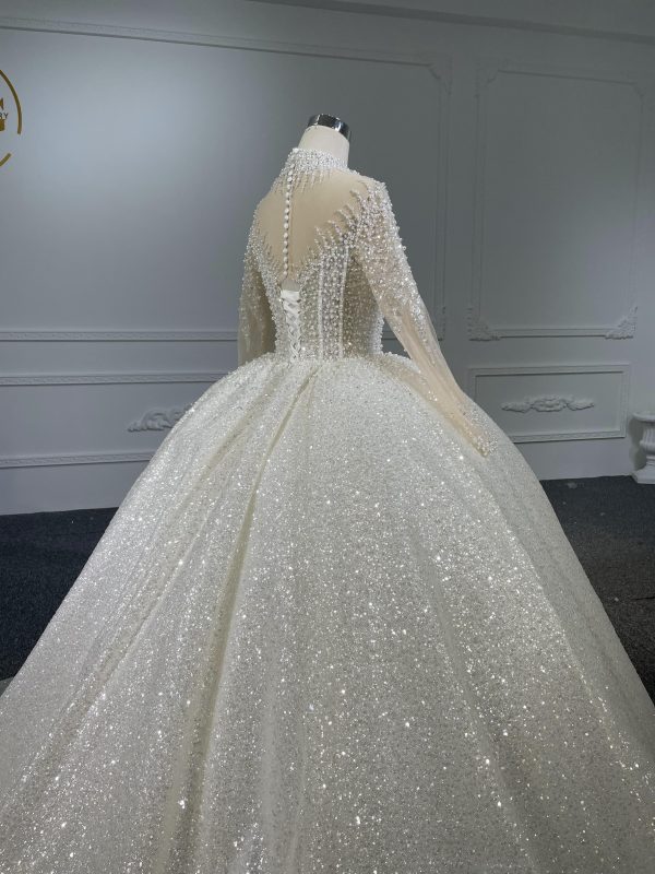 Z068  BYG Shimmering Luxury Ballgown With High Neck and Cuff Details - Image 6