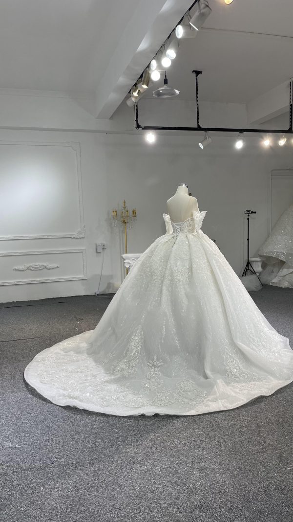 Z062- BYG Thick Heavy Beading Lace Off-shoulder Long sleeves Ball Gown - Image 3