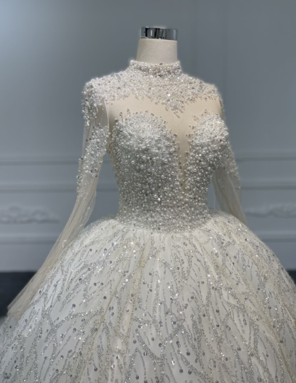 Z069- BYG Long Sleeves Super Luxury Crystal and Pearls Beading Ball gown - Image 2