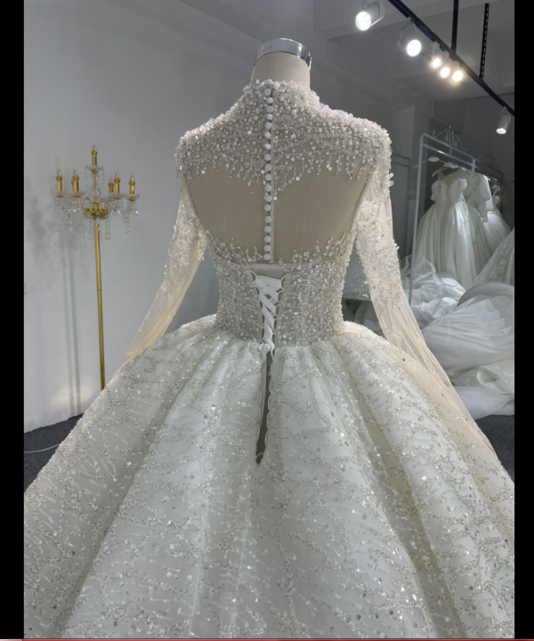 Z069- BYG Long Sleeves Super Luxury Crystal and Pearls Beading Ball gown - Image 7
