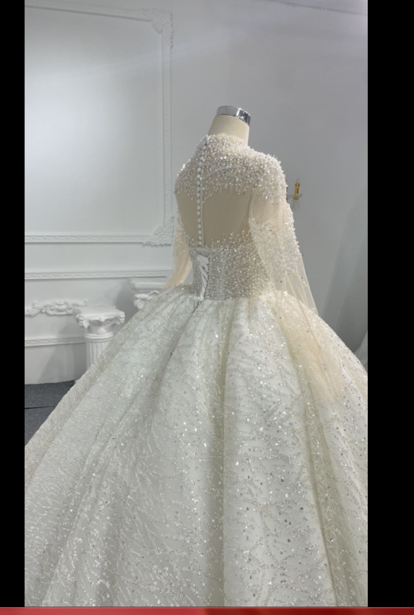Z069- BYG Long Sleeves Super Luxury Crystal and Pearls Beading Ball gown - Image 8