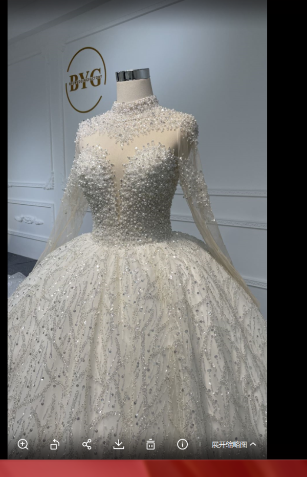 Z069- BYG Long Sleeves Super Luxury Crystal and Pearls Beading Ball gown - Image 4