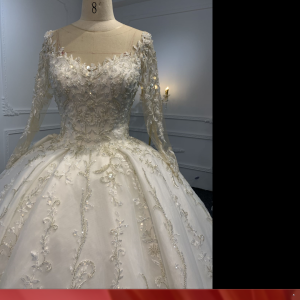 B238- BYG ivory long sleeves elegant flower beading lace ball gown