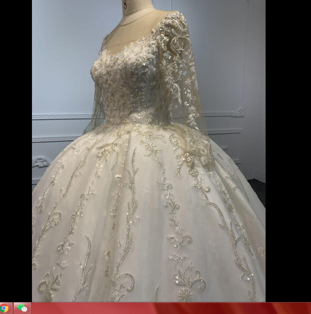 B238- BYG ivory long sleeves elegant flower beading lace ball gown - Image 4