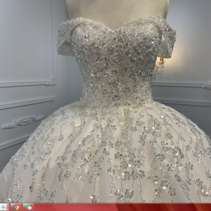 B239- BYG Off-shoulder heavy pearl and flower shape sequins beading ball gown
