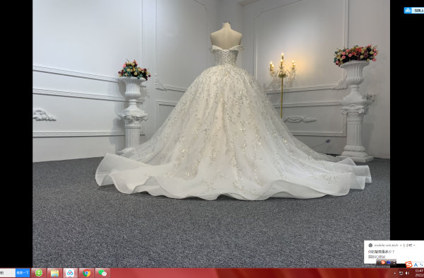 B239- BYG Off-shoulder heavy pearl and flower shape sequins beading ball gown - Image 4