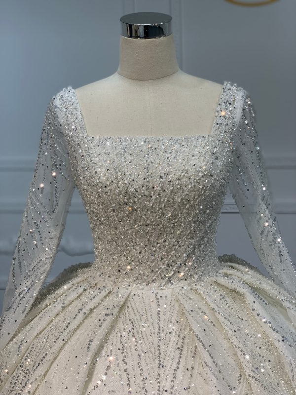 PD001- BYG SHINY BEADING LACE BALL GOWN WITH LONG SLEEVES - Image 6