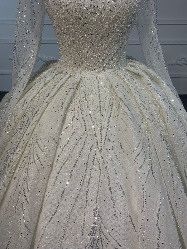 PD001- BYG SHINY BEADING LACE BALL GOWN WITH LONG SLEEVES - Image 7