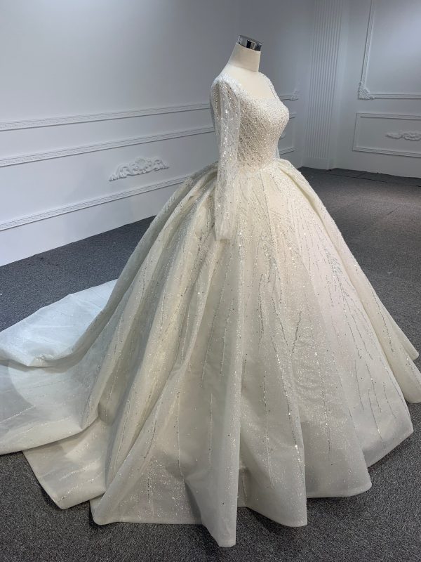 PD001- BYG SHINY BEADING LACE BALL GOWN WITH LONG SLEEVES - Image 8