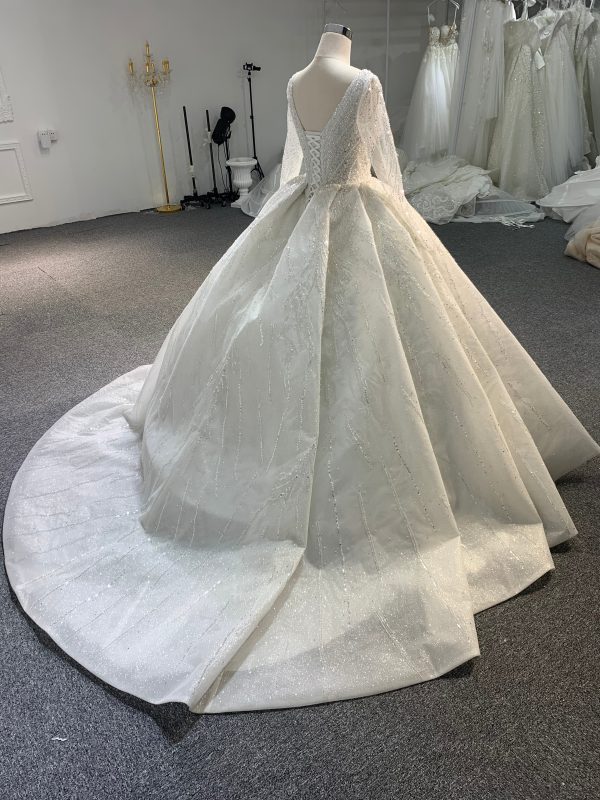 PD001- BYG SHINY BEADING LACE BALL GOWN WITH LONG SLEEVES - Image 9