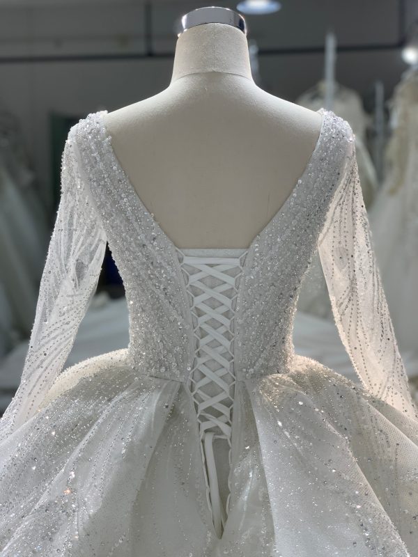 PD001- BYG SHINY BEADING LACE BALL GOWN WITH LONG SLEEVES - Image 2