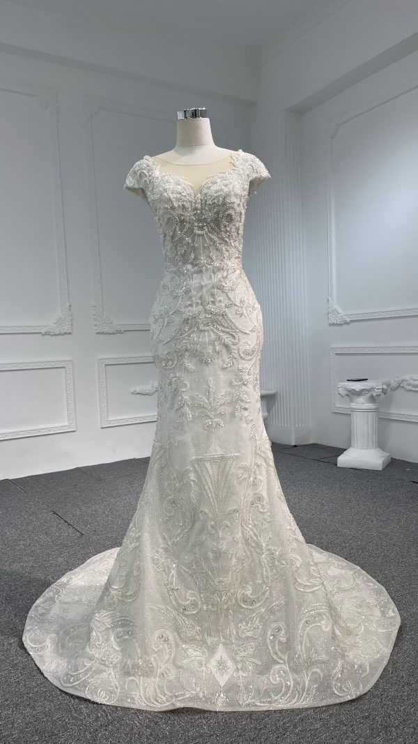 Z072 # IVORY SHORT SLEEVE LUXURY BEADINGS MERMAID - Image 5