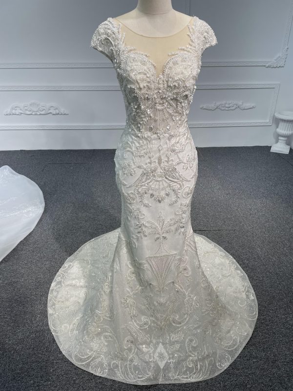 Z072 # IVORY SHORT SLEEVE LUXURY BEADINGS MERMAID - Image 2