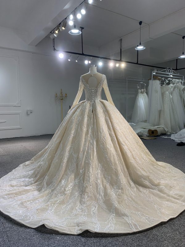 PD003- BYG CHAMPAGNE SWEETHEART NECKLINE BALL GOWN WITH LONG SLEEVES - Image 7