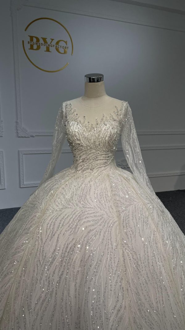 PD002- BYG SWEETHEART NECKLINE BALL GOWN WITH LONG SLEEVES - Image 4