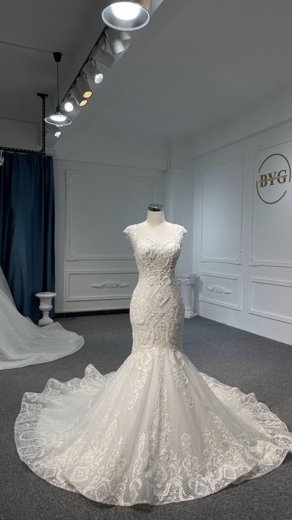 BYG Z073 Gorgeous half-sleeves heavy beads luxury mermaid wedding dress - Image 5