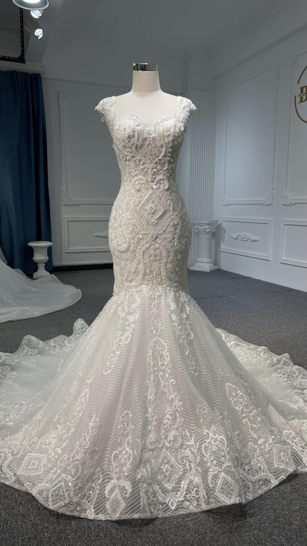 BYG Z073 Gorgeous half-sleeves heavy beads luxury mermaid wedding dress - Image 2