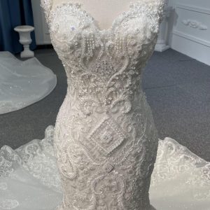 BYG Z073 Gorgeous half-sleeves heavy beads luxury mermaid wedding dress