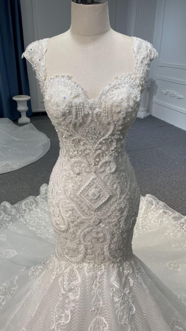 BYG Z073 Gorgeous half-sleeves heavy beads luxury mermaid wedding dress
