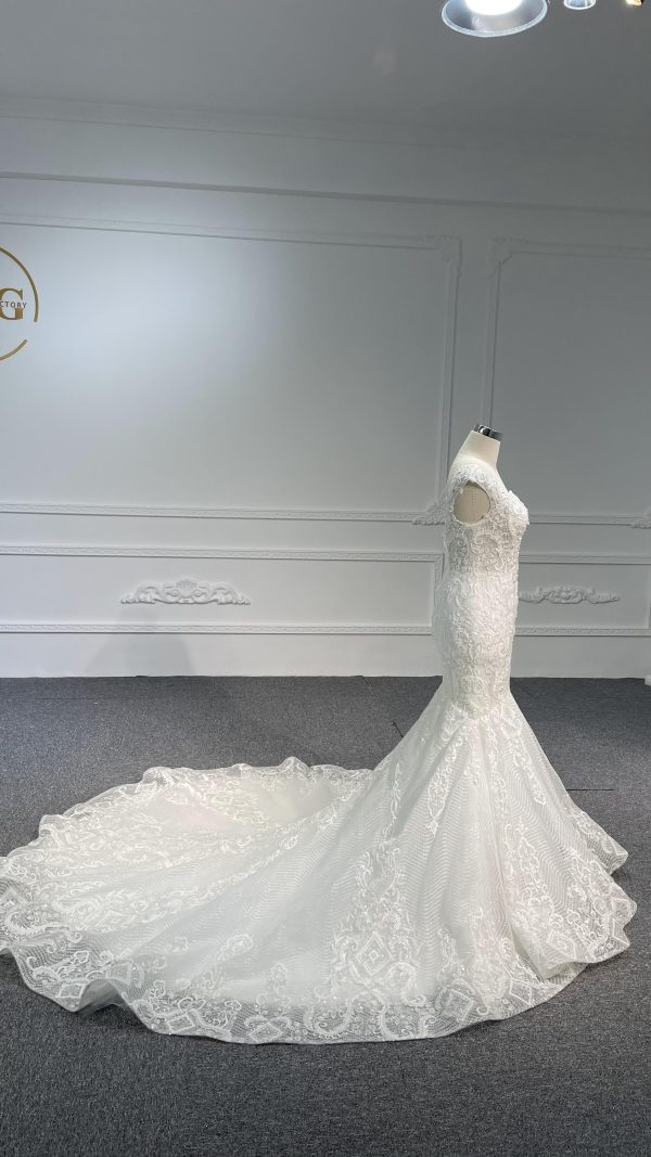 BYG Z073 Gorgeous half-sleeves heavy beads luxury mermaid wedding dress - Image 3