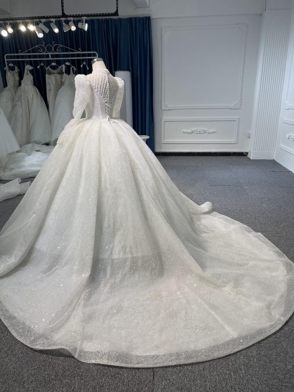 BYG-#Z081-Long-sleeved high-necked sexy beaded sequins long tail wedding dress - Image 6