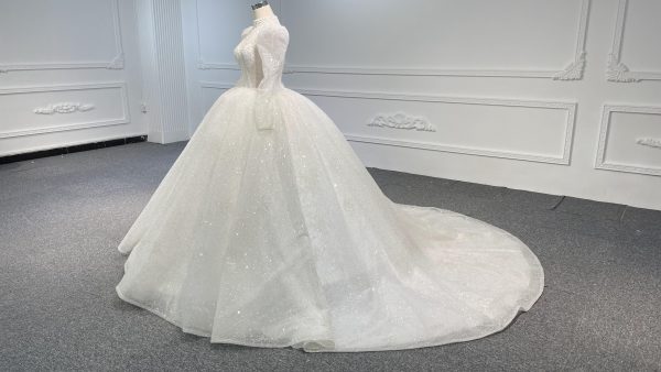 BYG-#Z081-Long-sleeved high-necked sexy beaded sequins long tail wedding dress - Image 4
