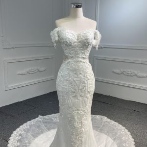 BYG-#Z078-Retro dignified handmade lace floral one-shoulder mermaid wedding dress