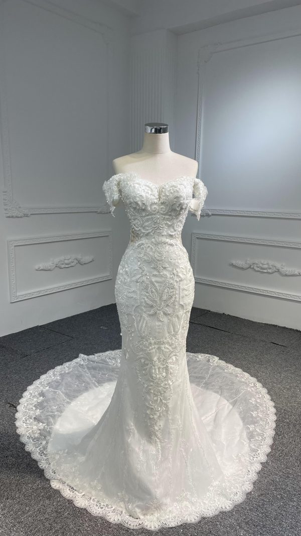 BYG-#Z078-Retro dignified handmade lace floral one-shoulder mermaid wedding dress
