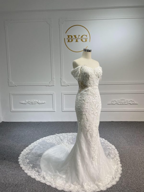 BYG-#Z078-Retro dignified handmade lace floral one-shoulder mermaid wedding dress - Image 5