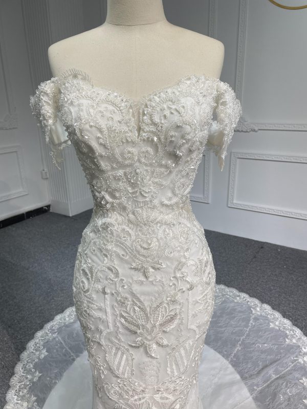 BYG-#Z078-Retro dignified handmade lace floral one-shoulder mermaid wedding dress - Image 4