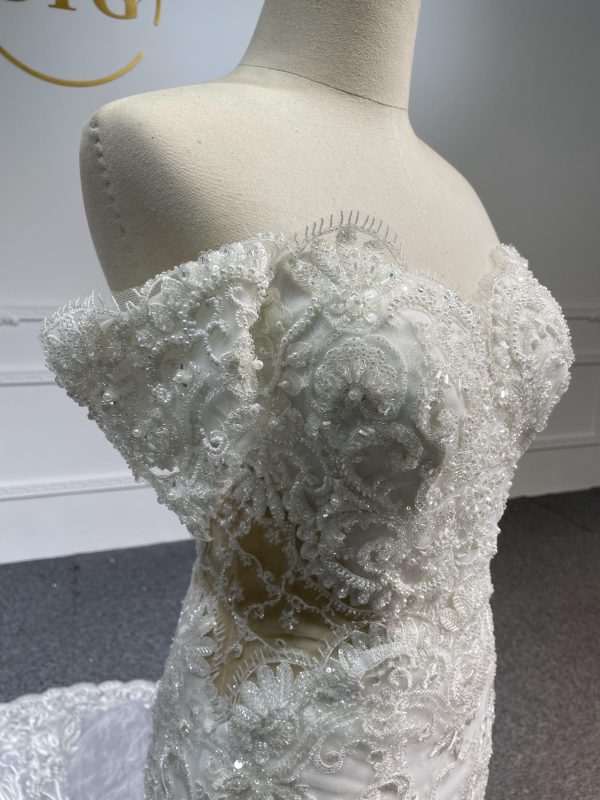 BYG-#Z078-Retro dignified handmade lace floral one-shoulder mermaid wedding dress - Image 2