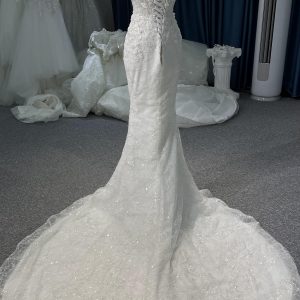 BYG-#Z080-Covered Shoulder Lace Beaded Mermaid Wedding DressBYG-Short Sleeve