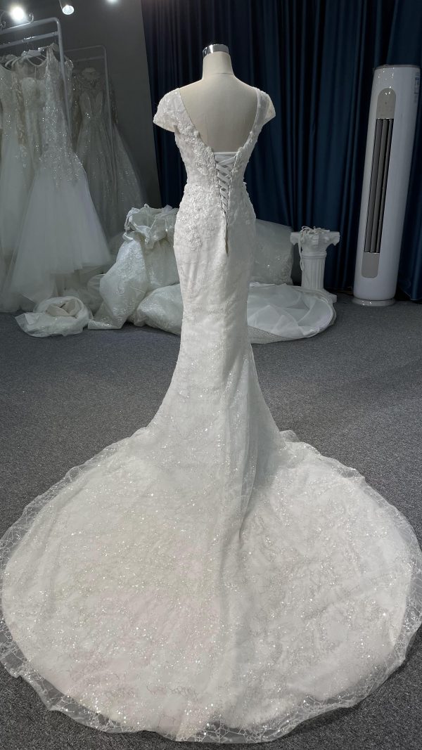 BYG-#Z080-Covered Shoulder Lace Beaded Mermaid Wedding DressBYG-Short Sleeve