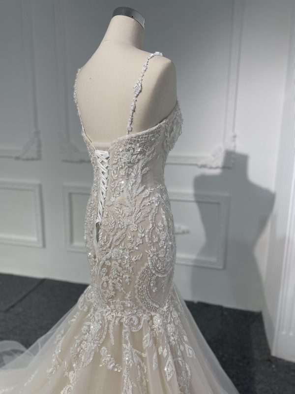 LB01- Heavy beading Lace nude color mermaid dress - Image 3