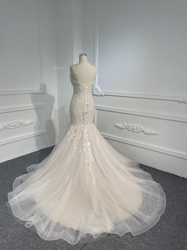 LB01- Heavy beading Lace nude color mermaid dress - Image 4