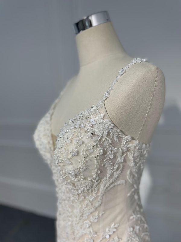 LB01- Heavy beading Lace nude color mermaid dress - Image 6