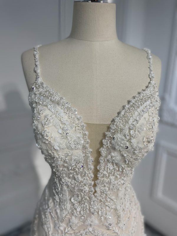 LB01- Heavy beading Lace nude color mermaid dress - Image 5