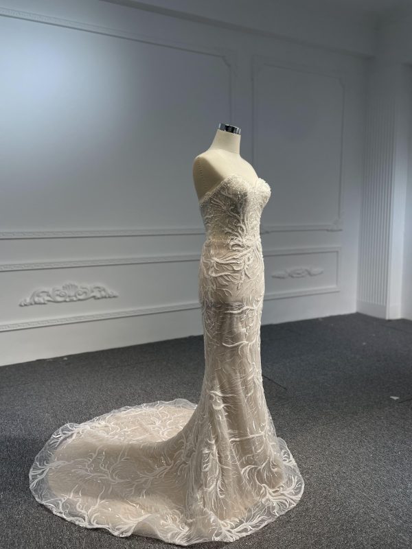 LB02- New beading lace nude color mermaid dress with simple detachable train - Image 5