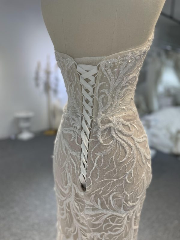 LB02- New beading lace nude color mermaid dress with simple detachable train - Image 6