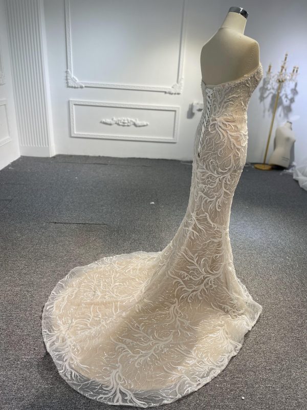 LB02- New beading lace nude color mermaid dress with simple detachable train - Image 7