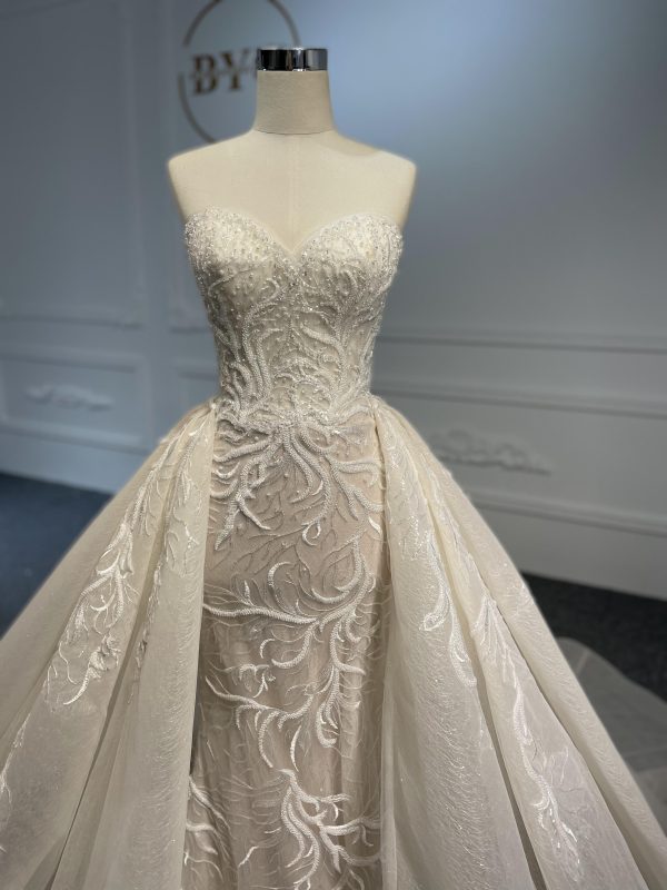 LB02- New beading lace nude color mermaid dress with simple detachable train - Image 8