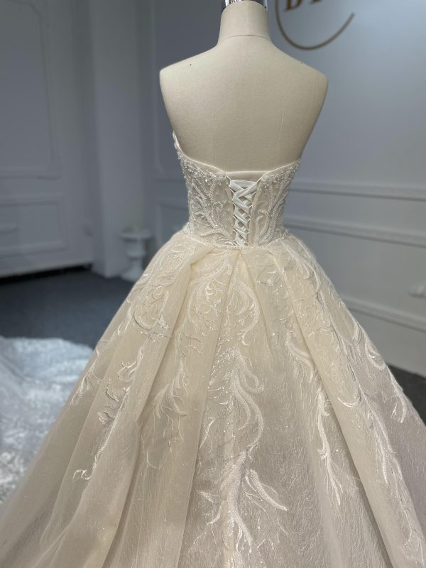 LB02- New beading lace nude color mermaid dress with simple detachable train - Image 9