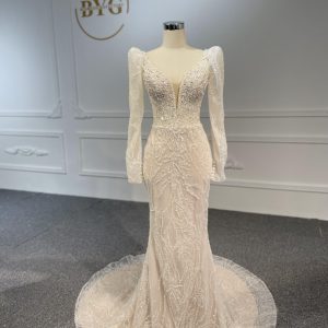 LB06- Vintage Nude color long sleeves mermaid dress