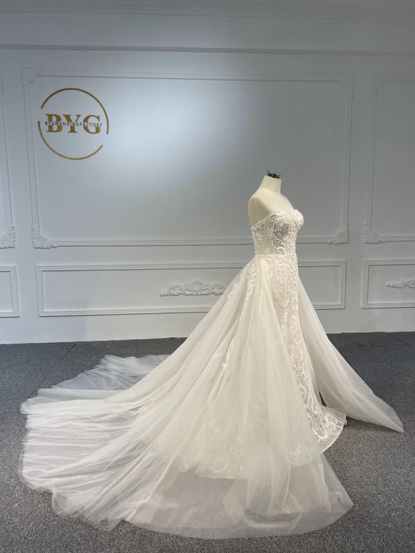LB03- Sweetheart neckline nude color beading lace mermaid dress with detachable train - Image 8